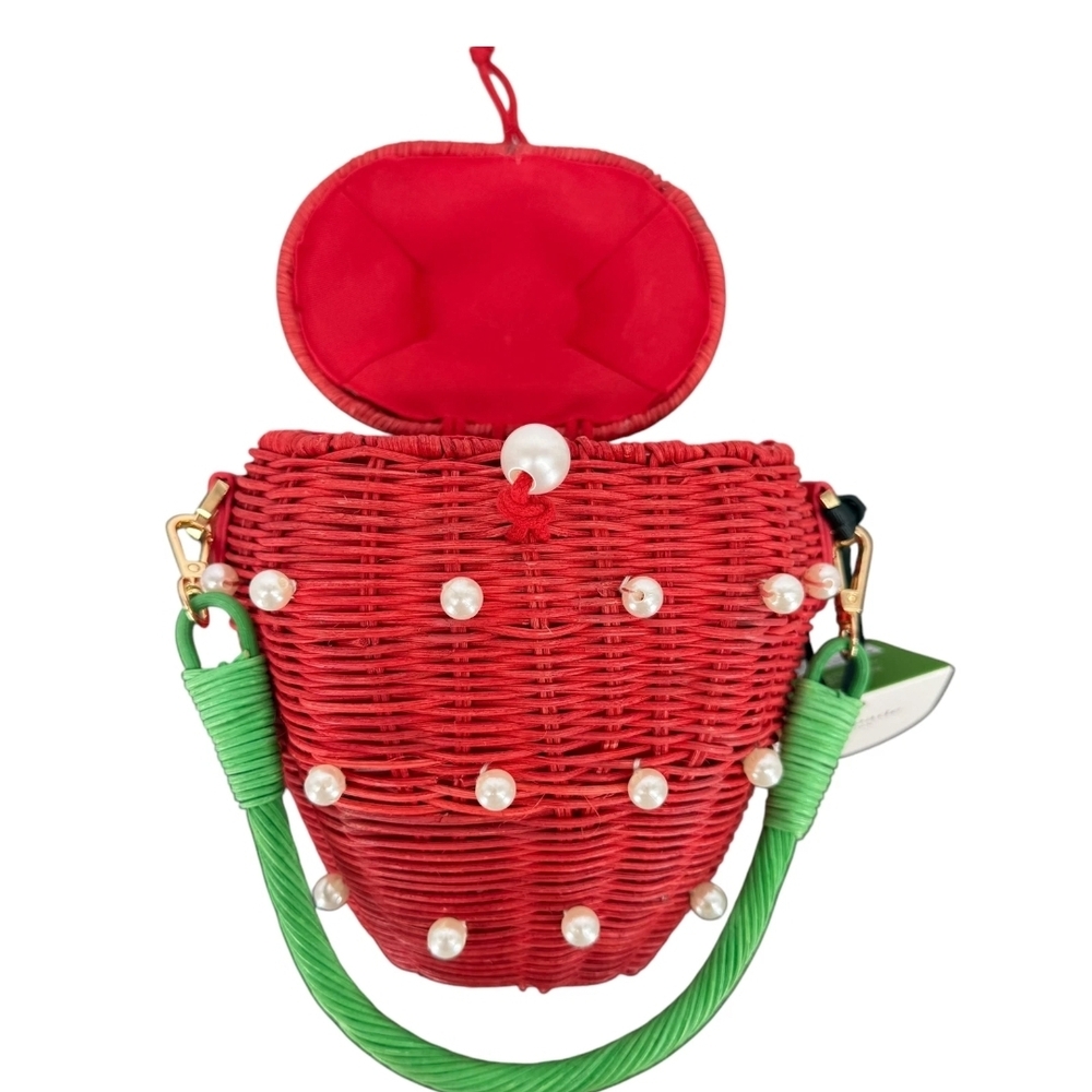 Kate Spade × Target In Hand Woven Strawberry Basket Bucket Bag With Pearls - Picture 3 of 10